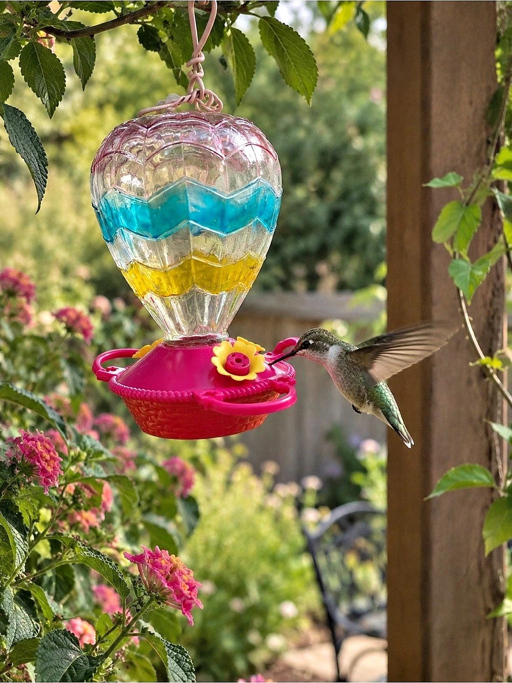 Whimiscal Colorful Hanging Hot Air Balloon Hummingbird Feeder